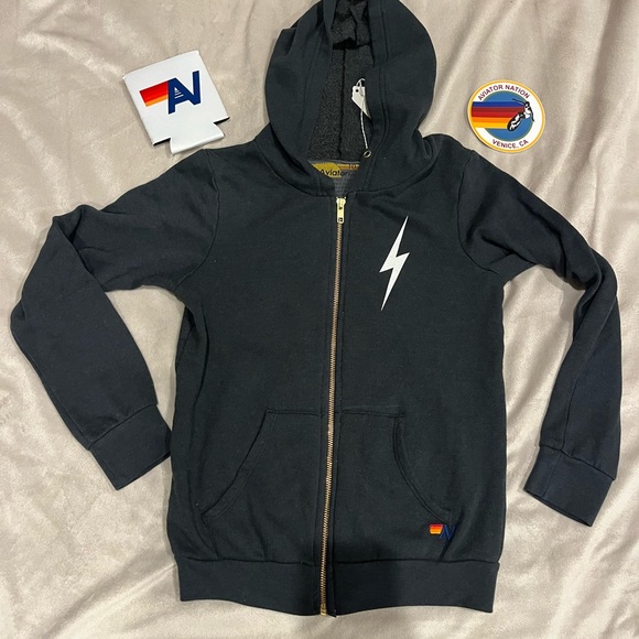 Aviator Nation Other - New with Tag kids Aviator Nation Zip up  Bolt hoodie Size 10 Black